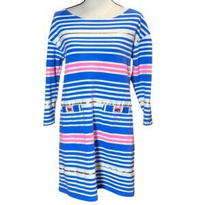 Lilly Pulitzer Lena Lapis Blue Tiki Stripe Tunic Dress Metal Accents Nautical M
